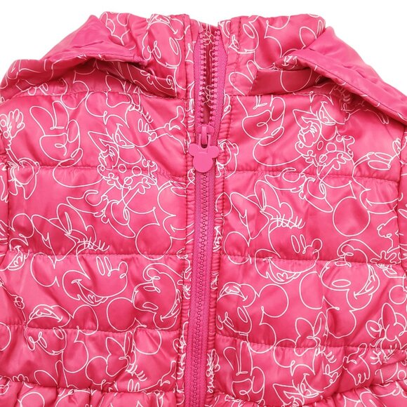 Disney Puffer Jacket Girls 4 Pink Minnie Mouse Full Zip Fleece Lined Warm Winter - Picture 2 of 12
